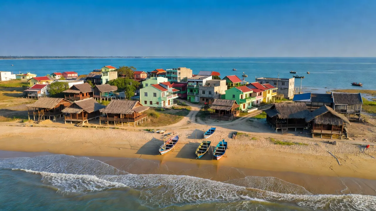 Khung cảnh thị trấn Lộc Hà, huyện Thạch Hà, tỉnh Hà Tĩnh với biển và kiến trúc địa phương.