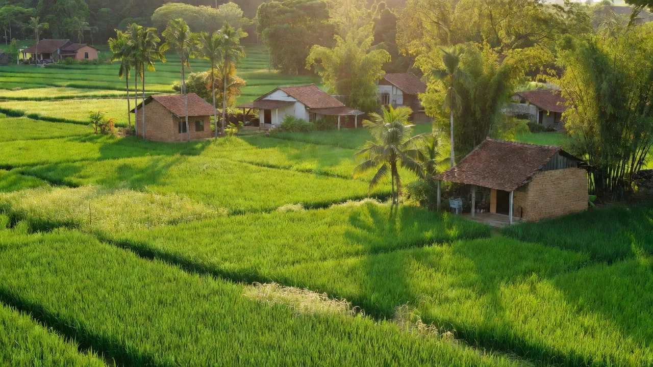 Không gian xanh yên bình xã Nam Điền, huyện Thạch Hà, tỉnh Hà Tĩnh với cánh đồng và nhà nông thôn.
