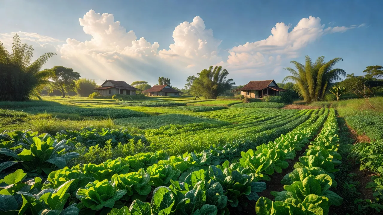Cánh đồng rau củ ở xã Thạch Liên, huyện Thạch Hà, tỉnh Hà Tĩnh, cùng không gian nông thôn tươi đẹp.