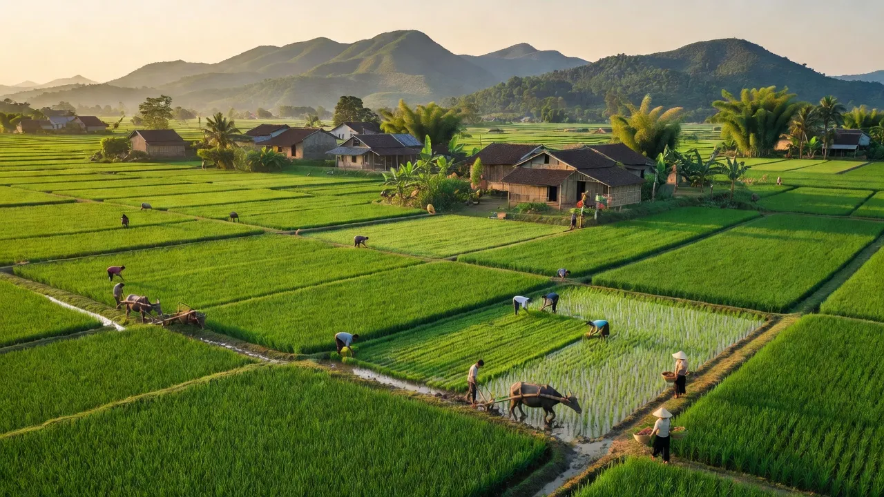 Cánh đồng xanh ở xã Thạch Xuân, huyện Thạch Hà, tỉnh Hà Tĩnh, thể hiện cuộc sống nông nghiệp truyền thống.