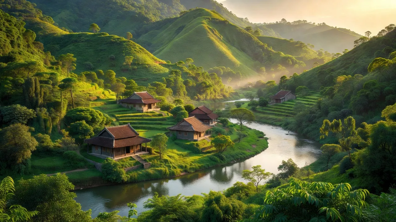 Cảnh đẹp xã Đức Giang, huyện Vũ Quang, tỉnh Hà Tĩnh, với sông Ngàn Sâu và núi non xanh tươi.