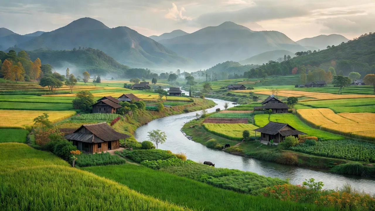 Phong cảnh xã Đức Giang, huyện Vũ Quang, tỉnh Hà Tĩnh với sông Ngàn Sâu và núi non xanh tươi.