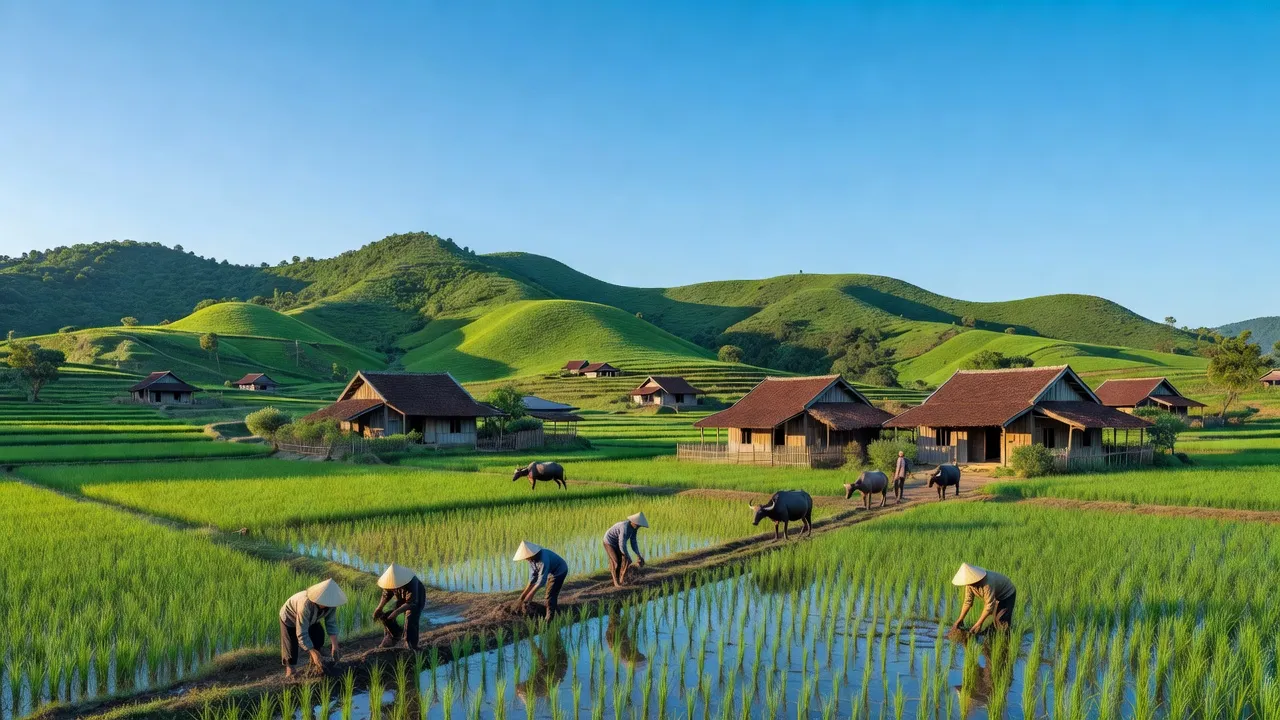 Quang Thọ, Vũ Quang, Hà Tĩnh - picturesque rural landscape with green hills and traditional houses.