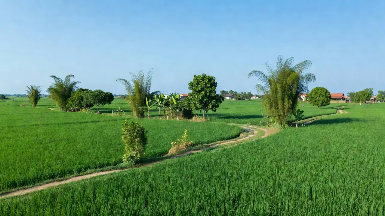 Cảnh đẹp nông thôn xã Hồng Khê, huyện Bình Giang, tỉnh Hải Dương, với ruộng đồng và cây xanh.