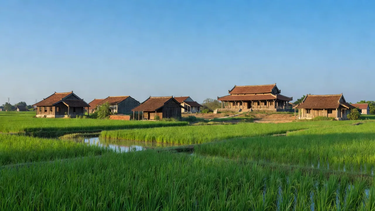 cảnh điểm nhấn Xã Tân Việt, huyện Bình Giang với đình Lý Đỏ và cánh đồng xanh tươi