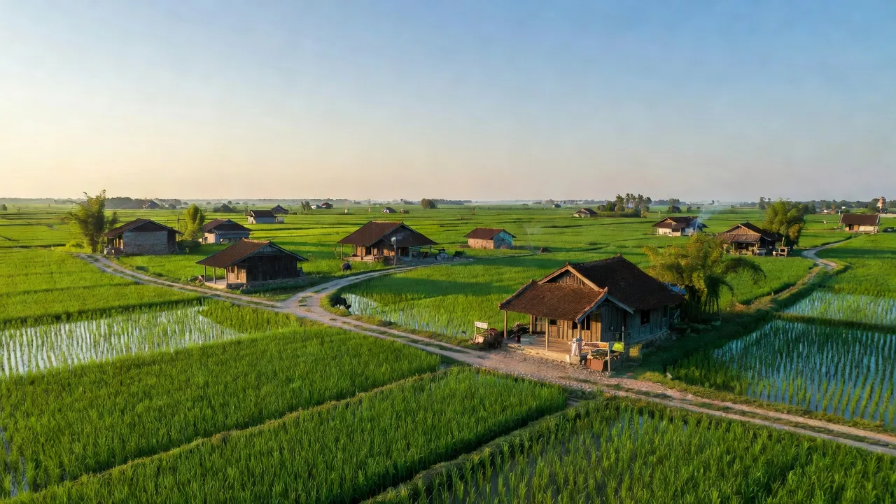 Khung cảnh tươi đẹp của xã Vĩnh Hồng, huyện Bình Giang, tỉnh Hải Dương với cánh đồng xanh.