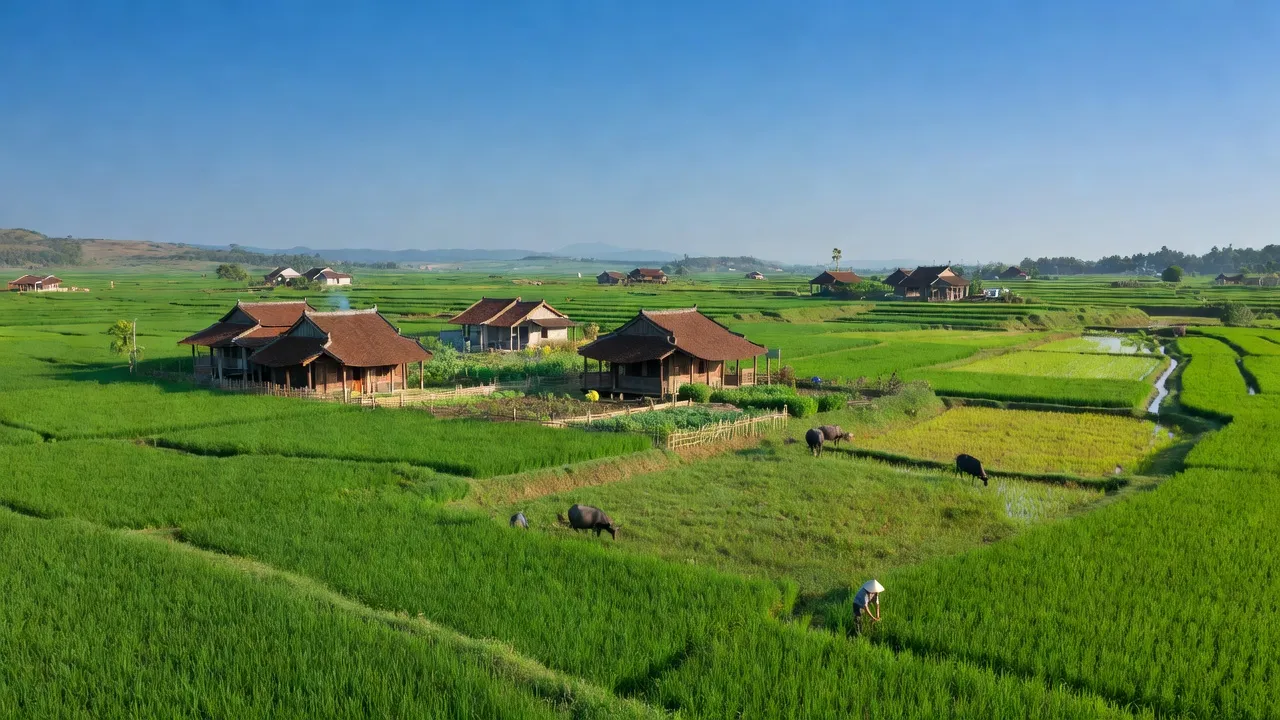 Cảnh đồng xanh tươi tại xã Cao An, huyện Cẩm Giàng, tỉnh Hải Dương, thể hiện nông thôn Việt Nam.