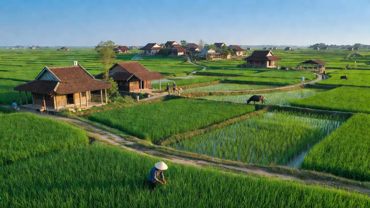 Cảnh đồng lúa xanh tươi ở xã Ngọc Liên, huyện Cẩm Giàng, tỉnh Hải Dương, Việt Nam.
