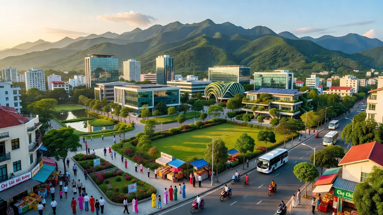 Thành phố Chí Linh, tỉnh Hải Dương với cảnh sắc thiên nhiên xanh mát và kiến trúc hiện đại.