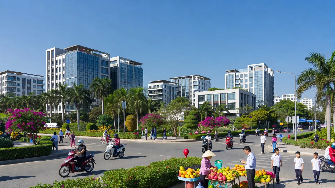 Phường Chí Minh, Chí Linh, Hải Dương with modern architecture and lively street scene.