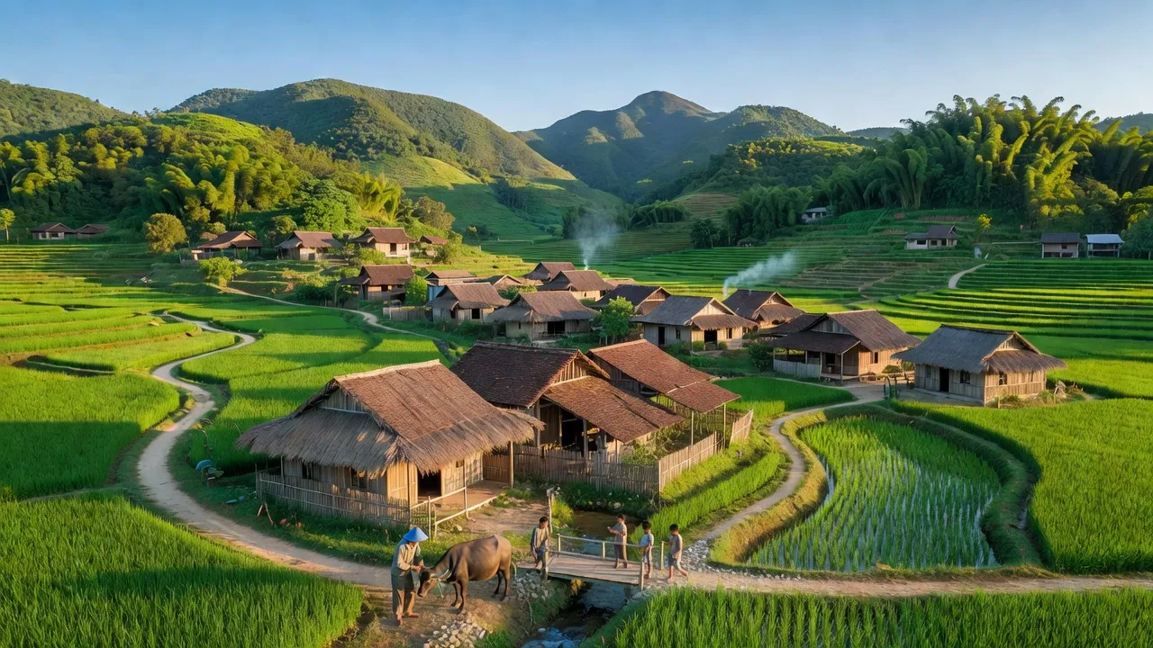 Toàn cảnh xã Hoàng Hoa Thám, thành phố Chí Linh, tỉnh Hải Dương với thiên nhiên tươi đẹp.