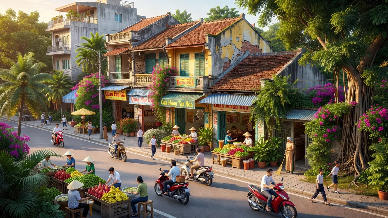 Phường Sao Đỏ, Thành phố Chí Linh, Tỉnh Hải Dương với kiến trúc và hoạt động sôi nổi.