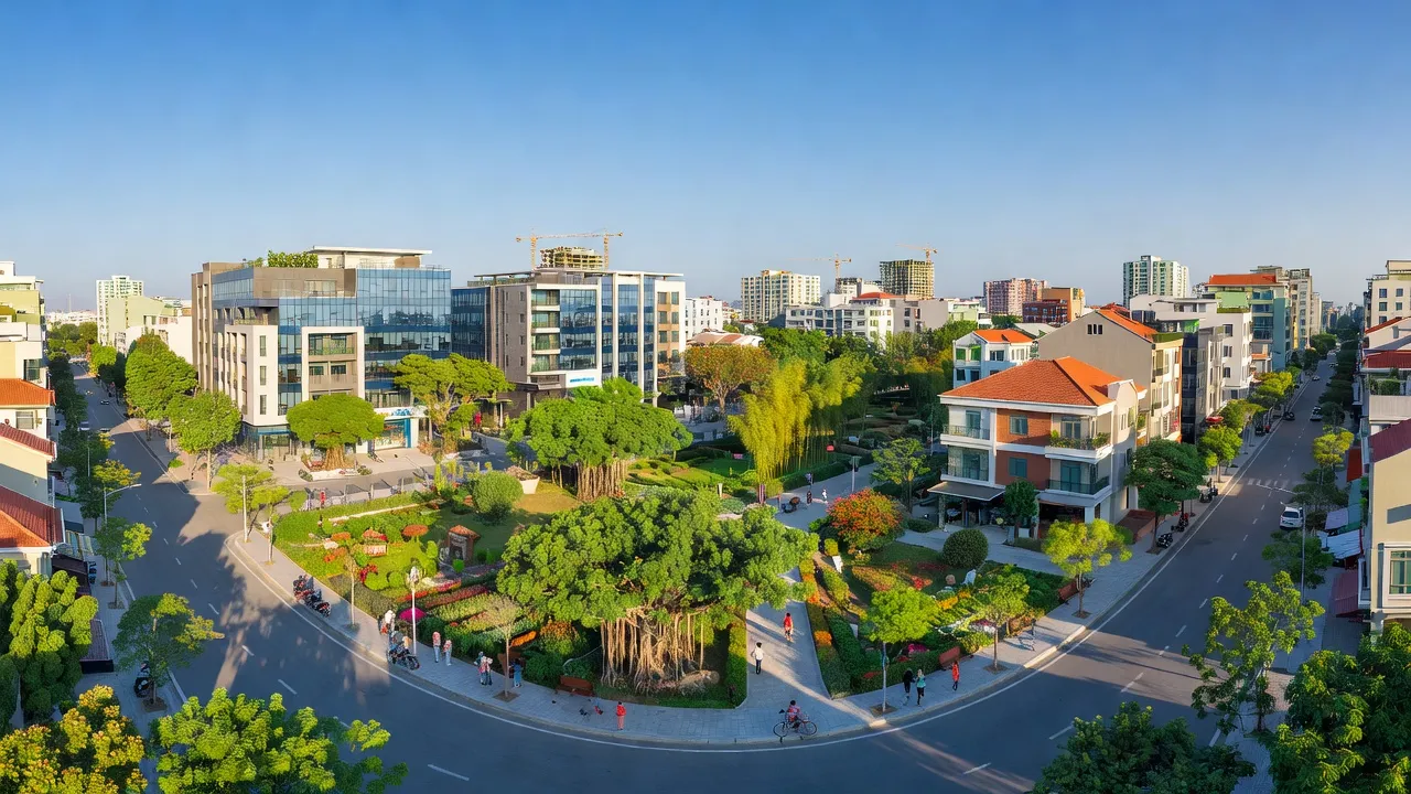 Khung cảnh hiện đại phường Thái Học, thành phố Chí Linh, tỉnh Hải Dương với đường phố cây xanh.