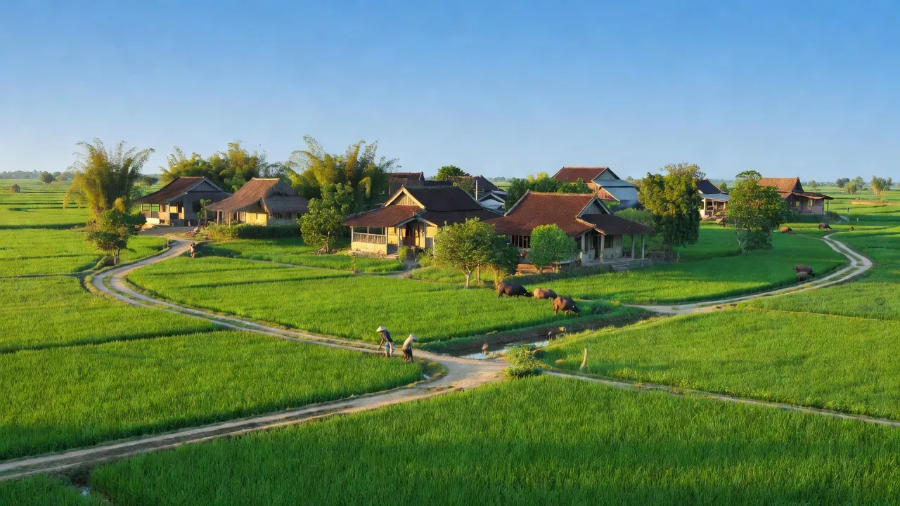 Cảnh quan đẹp của xã Nhật Quang, huyện Gia Lộc, tỉnh Hải Dương, thể hiện cuộc sống nông thôn.