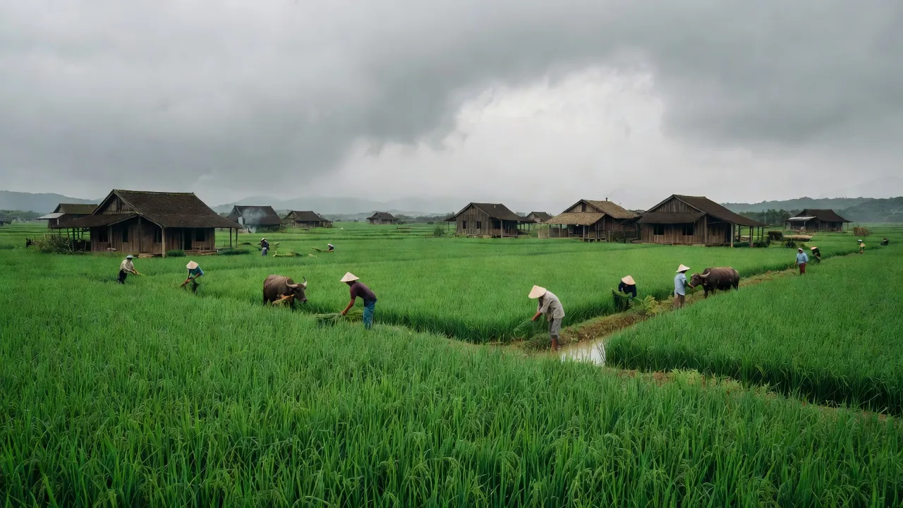 Khung cảnh nông thôn Xã Thống Kênh, huyện Gia Lộc với đồng lúa xanh tươi và nhà truyền thống.