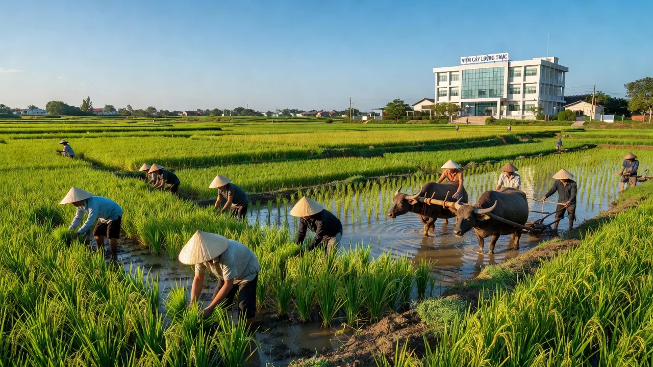 Cảnh sắc xã Thống Nhất, huyện Gia Lộc, tỉnh Hải Dương với những cánh đồng lúa xanh tươi.