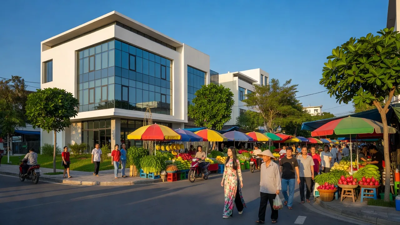 Thành phố Hải Dương với kiến trúc hiện đại và cuộc sống đô thị sôi động, Việt Nam.