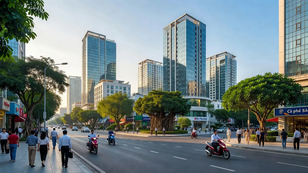 Thành phố Hải Dương với kiến trúc hiện đại và không gian đô thị sôi động, Hải Dương Province.