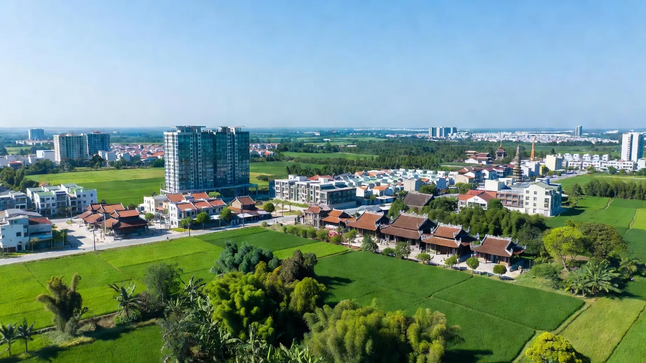 Phường Hiệp An, Kinh Môn - cảnh quan xanh tươi và kiến trúc hiện đại giữa bầu trời trong xanh.