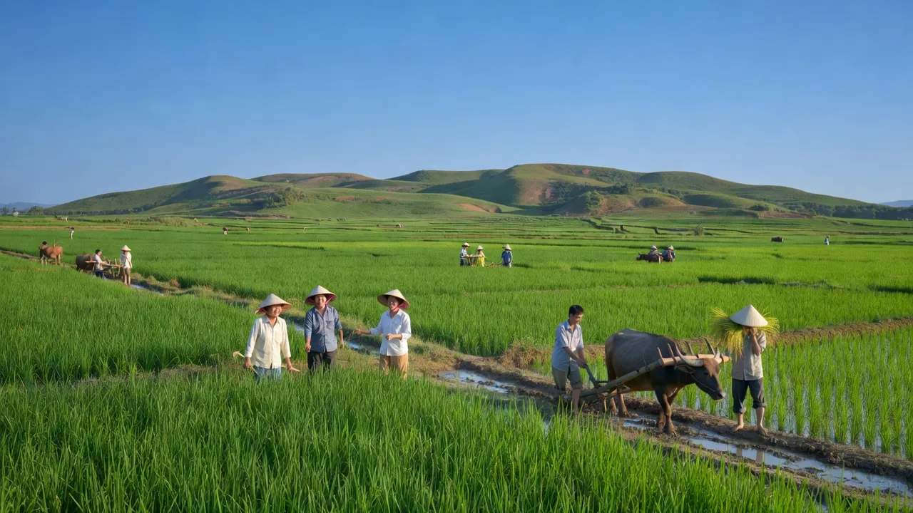 Cảnh sắc xanh tươi của xã Minh Hòa, Thị xã Kinh Môn, Hải Dương với cuộc sống nông thôn bình dị.