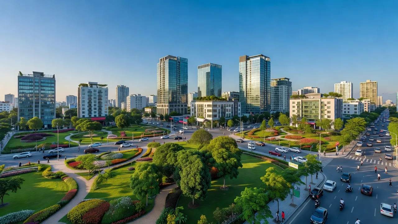Khung cảnh Phường Minh Tân, Thị xã Kinh Môn, tỉnh Hải Dương với phát triển đô thị xanh.