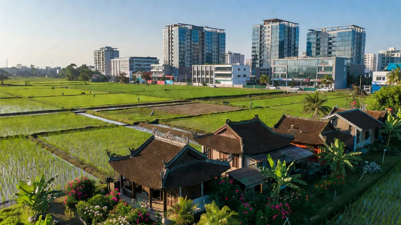 Phường Tân Dân, Thị xã Kinh Môn, Hải Dương with green fields and modern architecture.