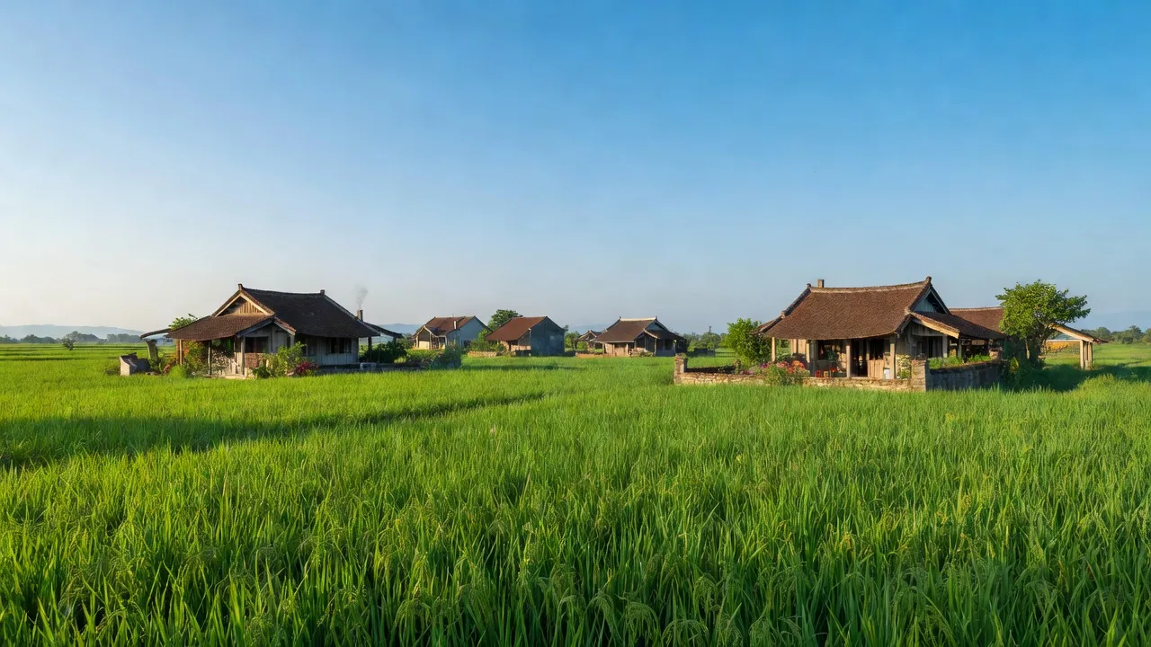 Cảnh đẹp An Bình, huyện Nam Sách, Hải Dương với cánh đồng và bầu trời trong xanh.