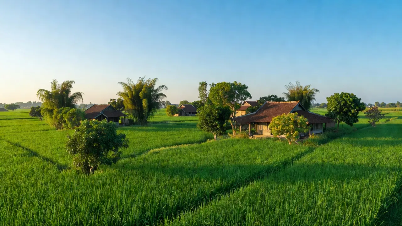 Khung cảnh đồng ruộng xanh ở xã An Phú, huyện Nam Sách, tỉnh Hải Dương, Việt Nam.