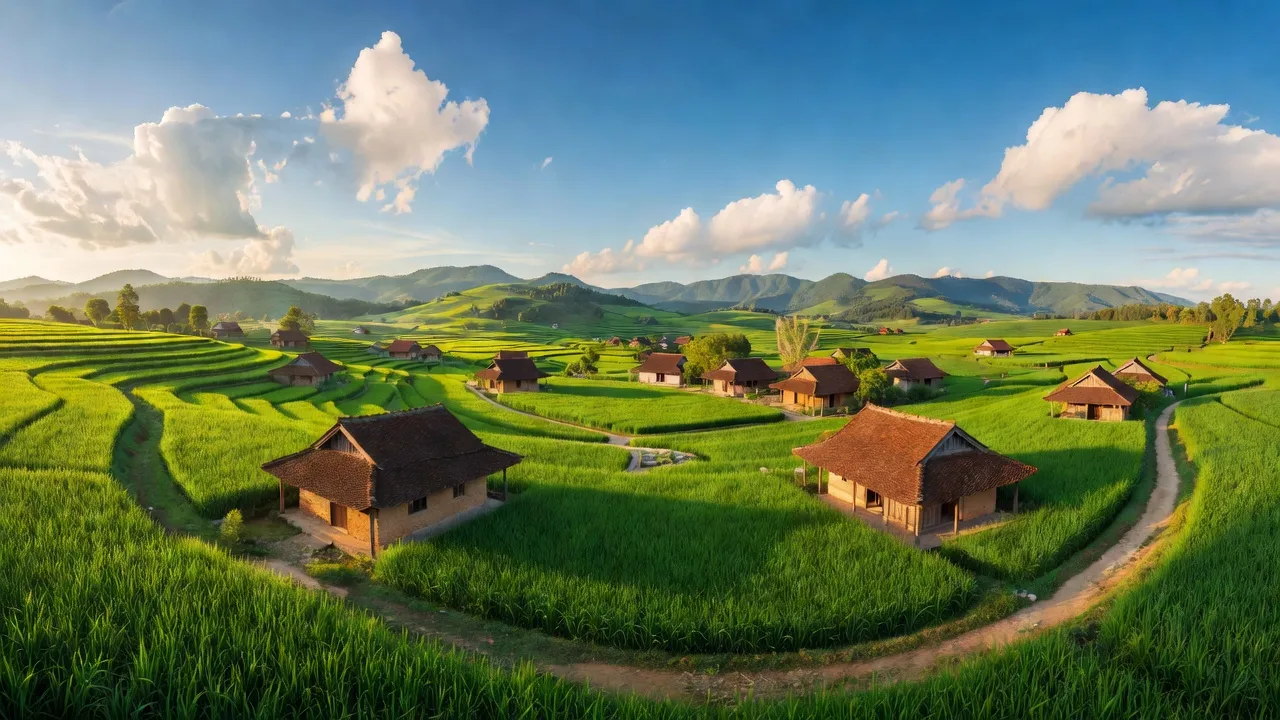 Cảnh đẹp Xã Minh Tân, Huyện Nam Sách, Tỉnh Hải Dương với đồng lúa xanh tươi và nhà truyền thống.
