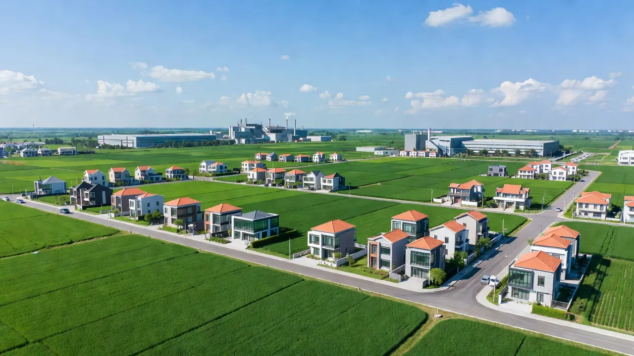 Khung cảnh xã Quốc Tuấn, huyện Nam Sách với cánh đồng và nhà mới, Hải Dương.