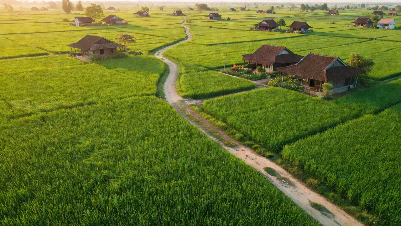 Khung cảnh xanh tươi của xã Văn Hội, Ninh Giang, Hải Dương với cánh đồng và nhà cửa truyền thống.