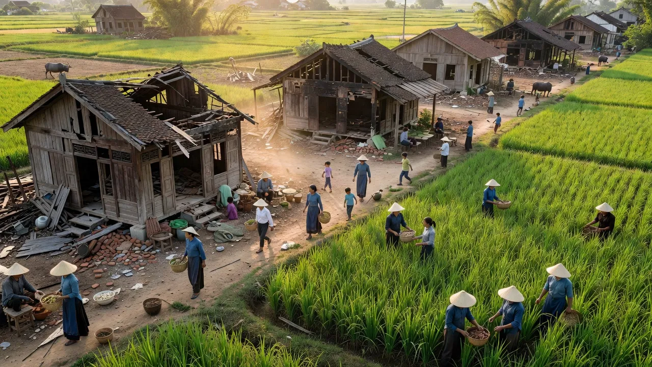 Khung cảnh xã Cẩm Việt, huyện Thanh Hà, ruộng đồng xanh, và ánh sáng tự nhiên tại Hải Dương.