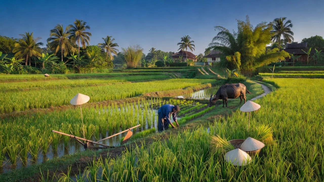 Quang cảnh Xã Liên Mạc, Huyện Thanh Hà, Tỉnh Hải Dương với cánh đồng xanh mướt và bầu trời trong xanh.
