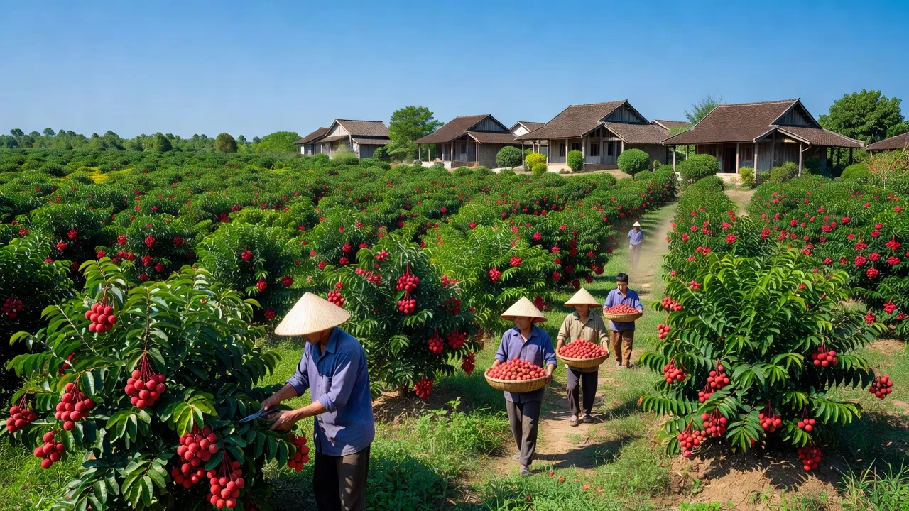 Cảnh đẹp xã Thanh Hải, huyện Thanh Hà, Hải Dương với vườn vải thiều và cuộc sống nông thôn.