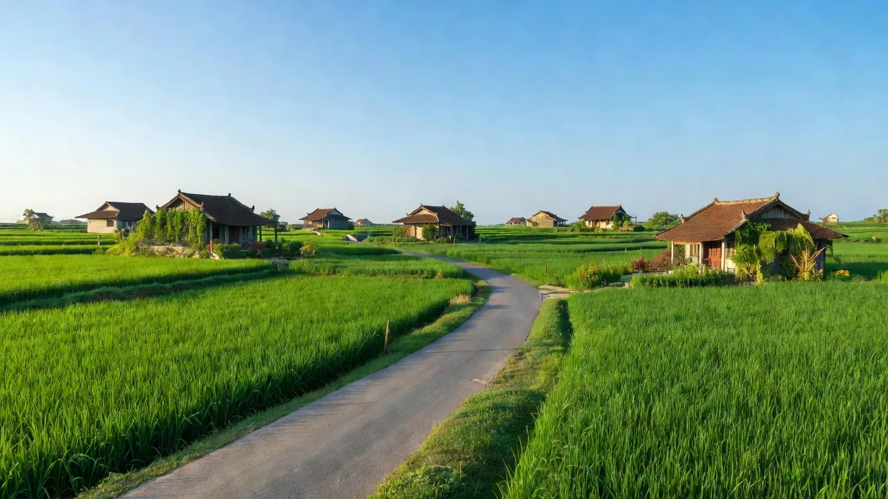 Cảnh đẹp Xã Đoàn Tùng, huyện Thanh Miện, Hải Dương với những cánh đồng xanh và nhà truyền thống.