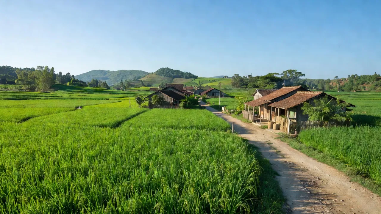 Phạm Kha, Hải Dương, đồng bằng châu thổ sông Hồng, những cánh đồng xanh tươi và nhà truyền thống.