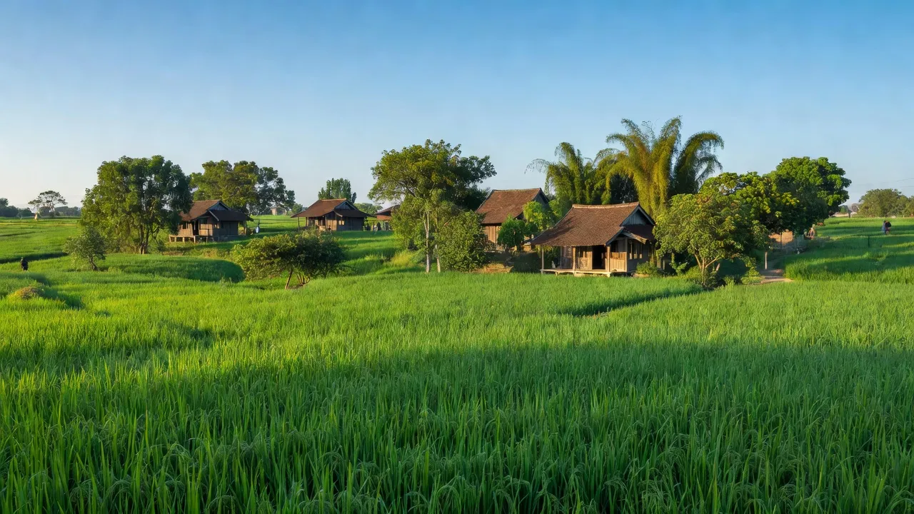 Cánh đồng xanh ở xã Dân An, huyện Tứ Kỳ, Hải Dương, thể hiện cuộc sống nông thôn Việt Nam.