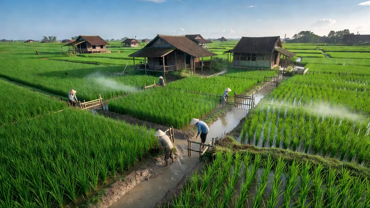 Cảnh đẹp xã Hà Thanh, huyện Tứ Kỳ, tỉnh Hải Dương với đồng ruộng và hệ thống thủy lợi