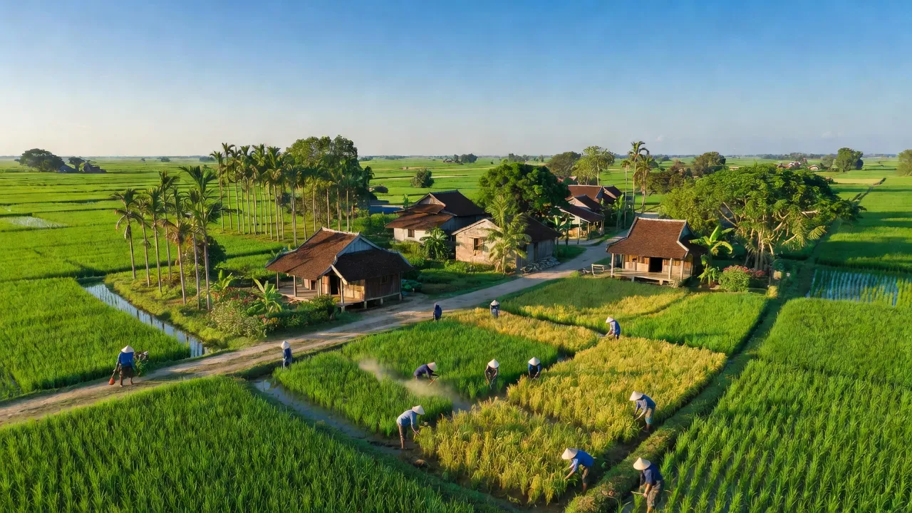 Quang Phuc village in Tu Ky, Hai Duong features lush rice fields and traditional homes.