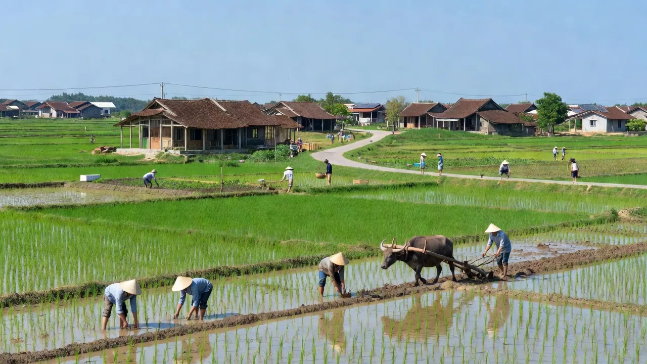 Cảnh sắc Xã Tân Kỳ, huyện Tứ Kỳ, tỉnh Hải Dương với ruộng bậc thang xanh tươi