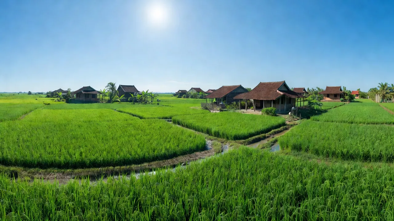 Quang Hưng village in An Lão, Hải Phòng, showcasing green rice fields and traditional houses.