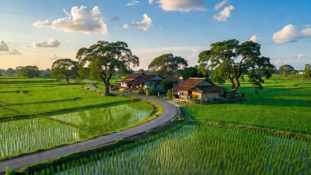 Cánh đồng xanh tươi và nhà cửa tại xã Trường Thành, huyện An Lão, Hải Phòng, Việt Nam.