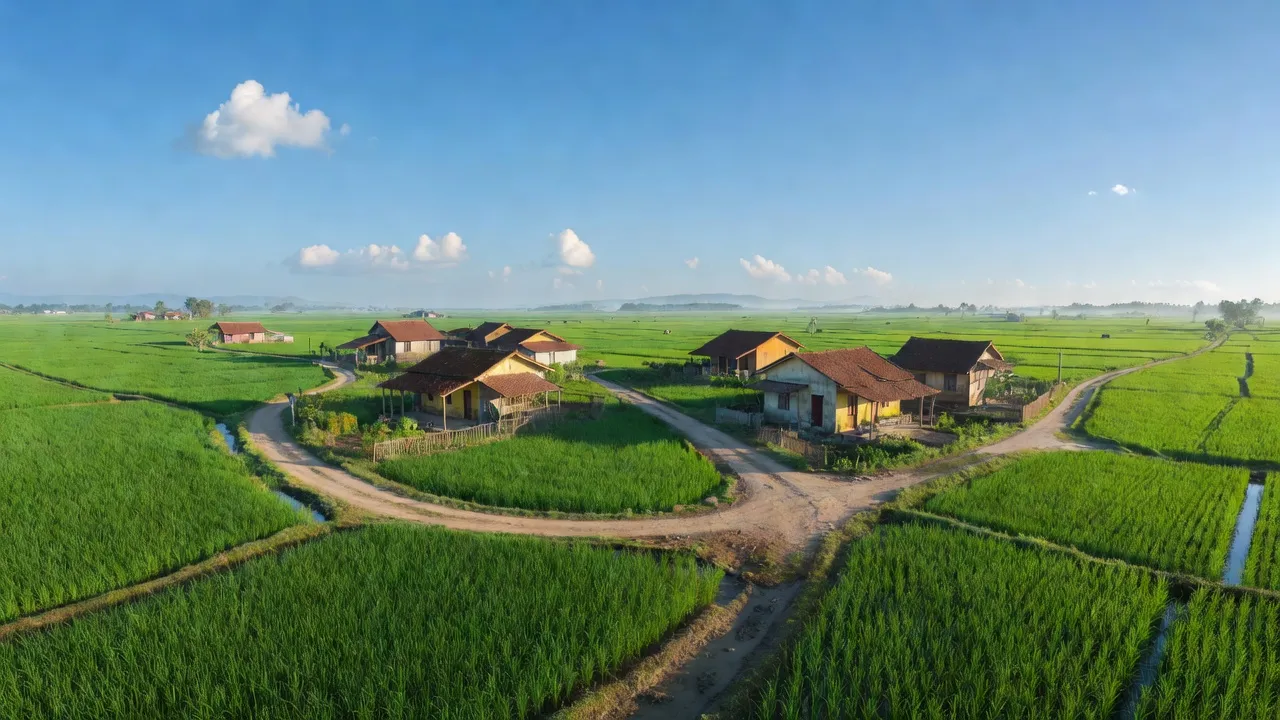 Vẻ đẹp nông thôn xã Trường Thọ, huyện An Lão, Hải Phòng với cánh đồng xanh và nhà cửa.