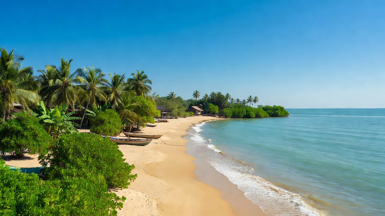 Cảnh đẹp Xã Hiền Hào, huyện Cát Hải, thành phố Hải Phòng với bầu trời xanh và biển cả.