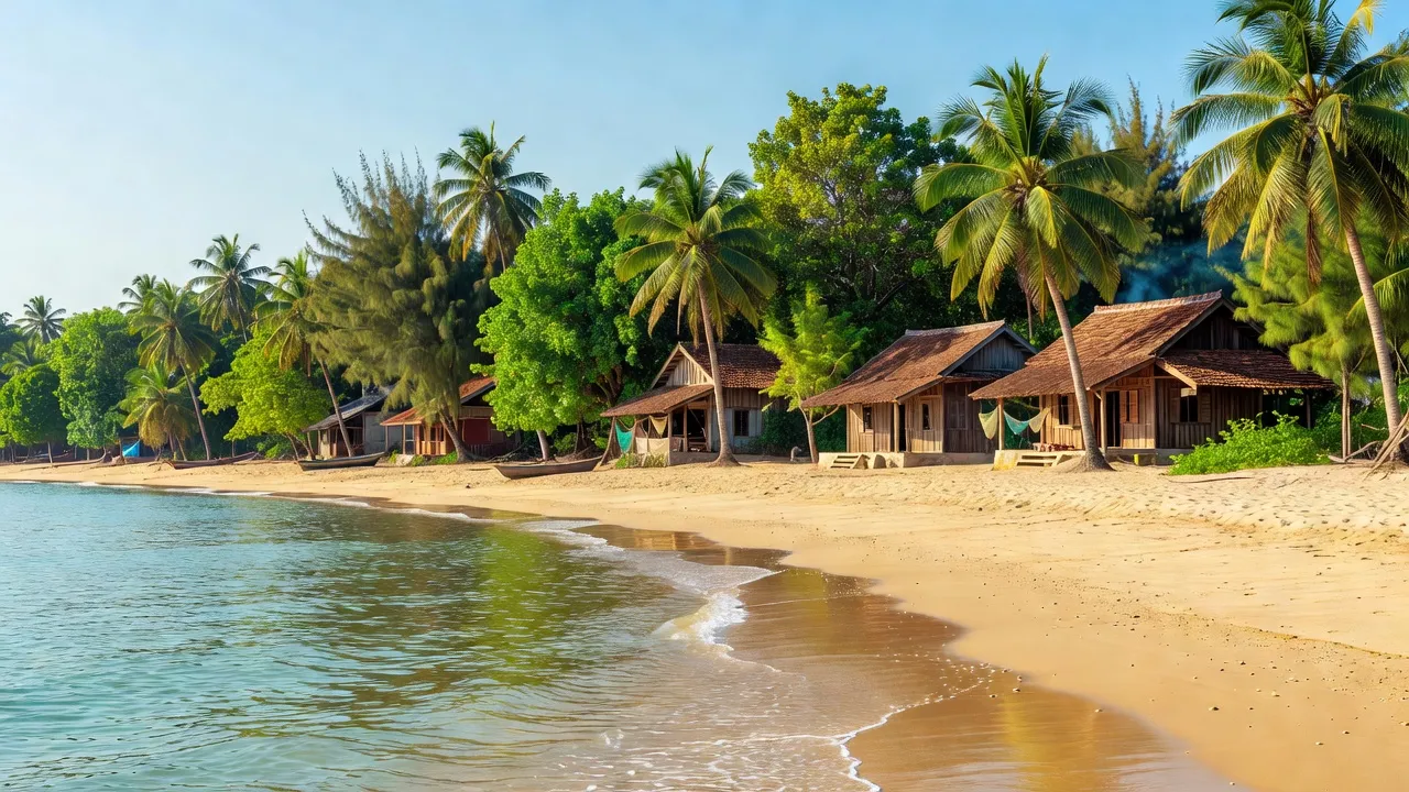Cảnh đẹp xã Xuân Đám, huyện Cát Hải, Hải Phòng với bãi biển và cây xanh tươi mát.