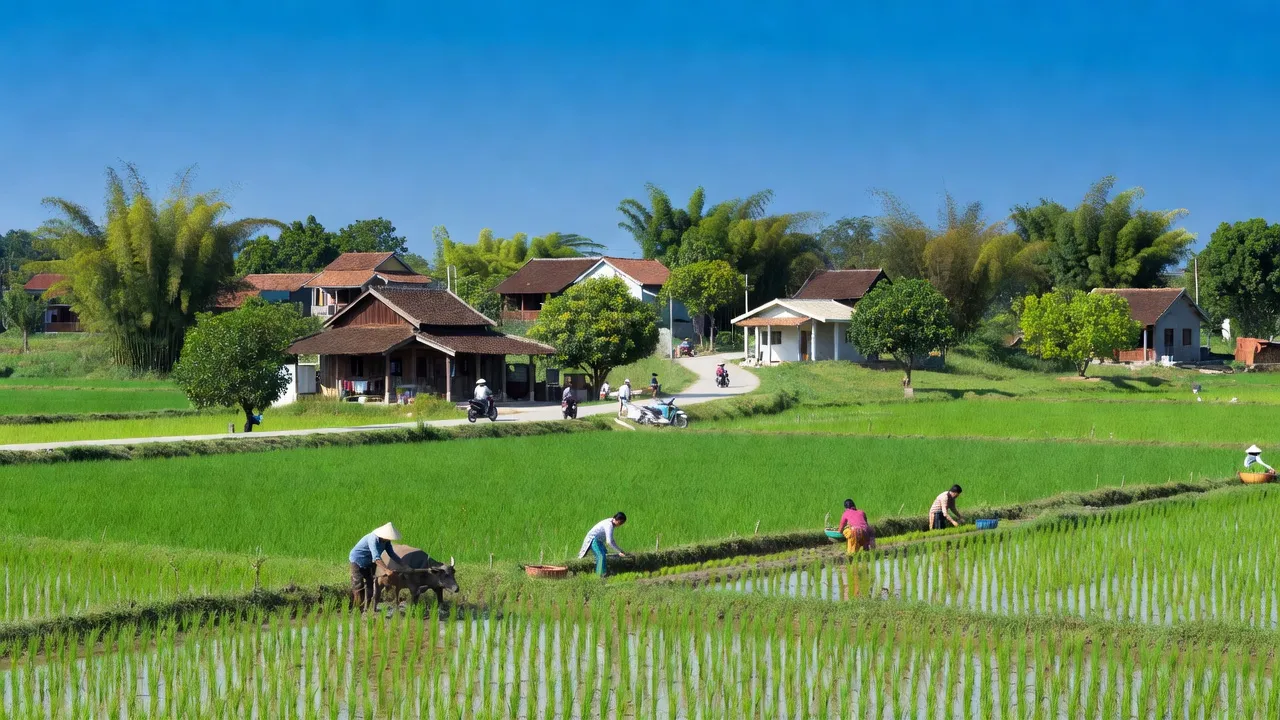 Cảnh đồng xanh mát tại xã Đại Hợp, huyện Kiến Thụy, Hải Phòng, phản ánh sự phát triển nông thôn Việt Nam.