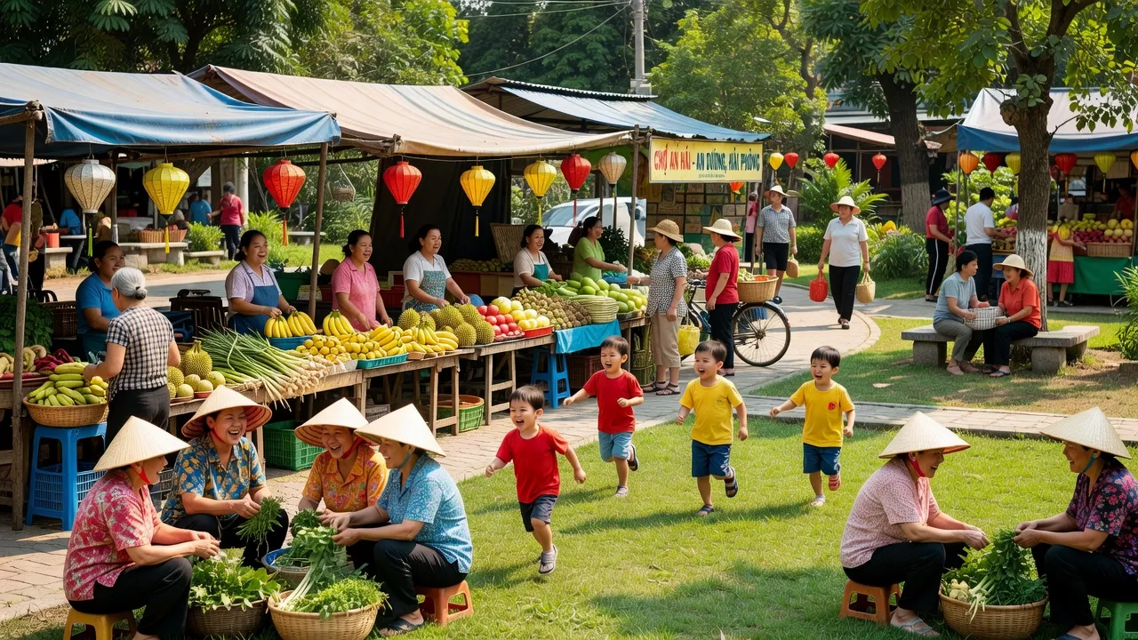 Phường An Hải, Quận An Dương, Hải Phòng, với cư dân và hoạt động cộng đồng sôi nổi.