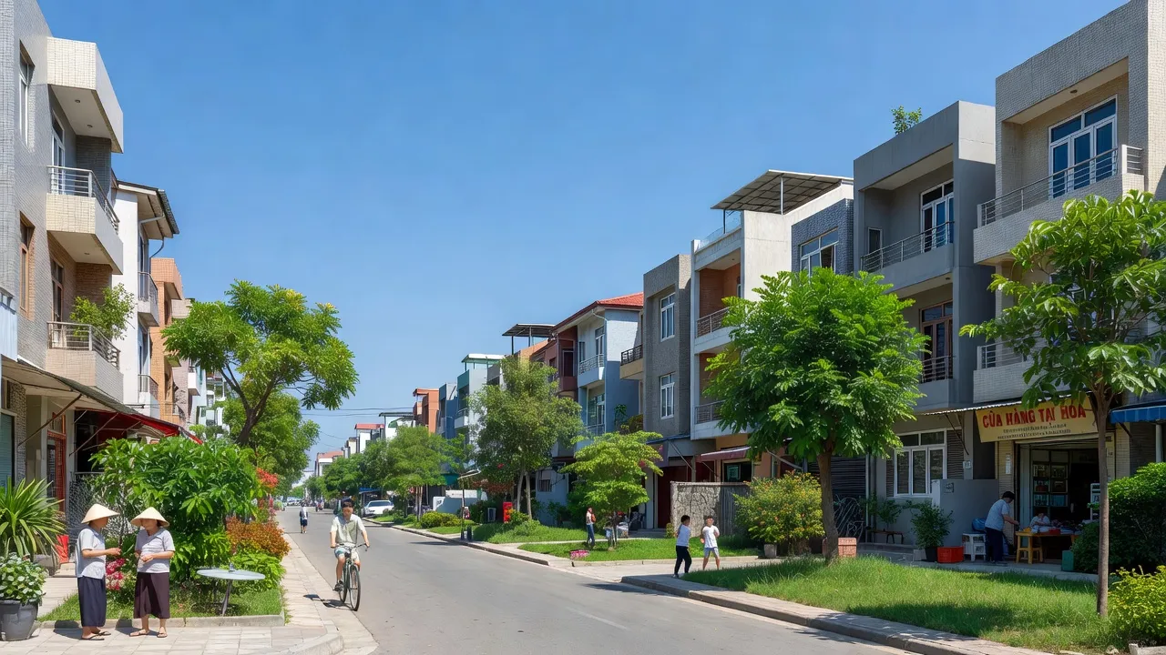 Khung cảnh Phường Đồng Thái, An Dương, Hải Phòng với cây xanh và không khí trong lành.