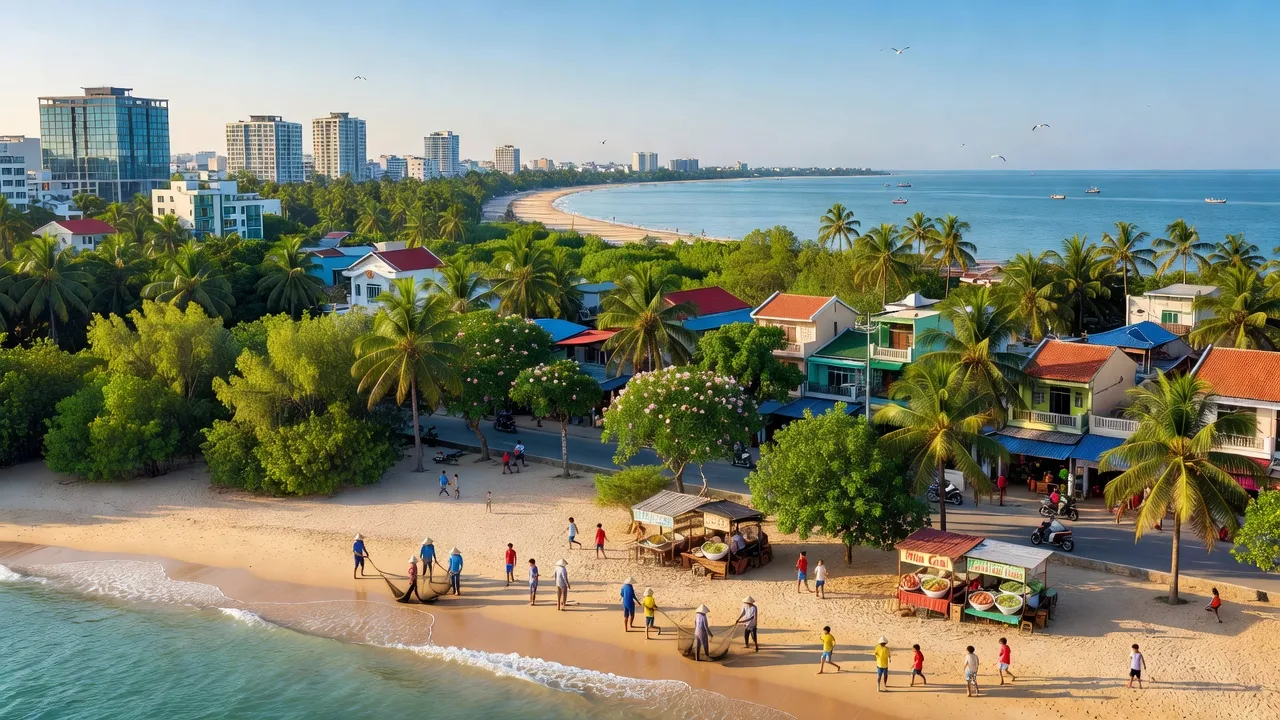 Khung cảnh Phường Vạn Hương, Quận Đồ Sơn, Hải Phòng với bãi biển và đô thị phát triển.