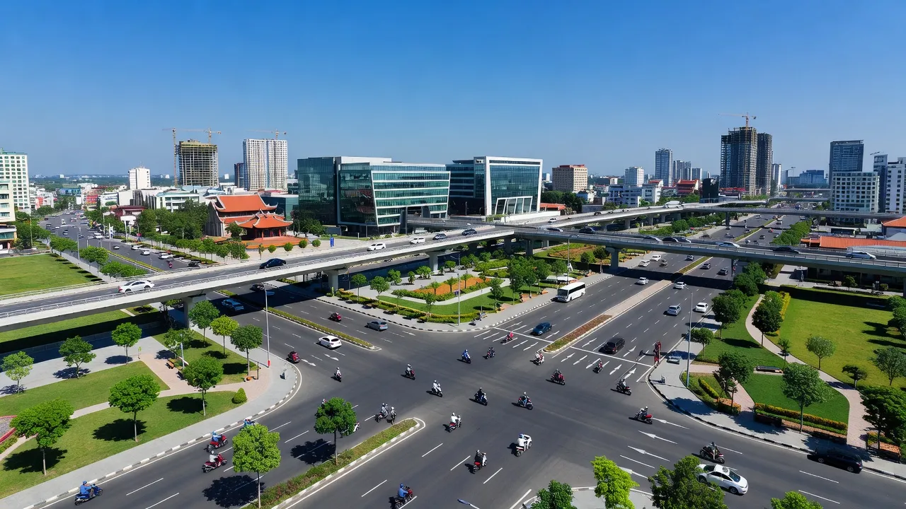 Khung cảnh Phường Thành Tô, Quận Hải An, Hải Phòng với giao thông hiện đại và cảnh quan xanh.